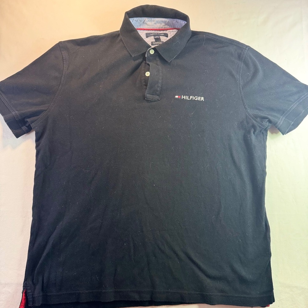 Tommy Hilfiger Mens Classic Fit Black Short Sleeve Polo Shirt Large Logo